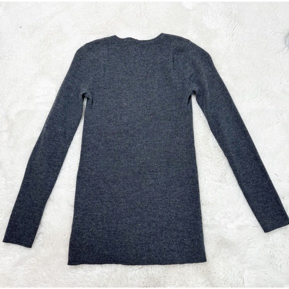 Saks 5th Ave Sweater black Label 100% Merino Wool Gray Rib Knit MINT - Picture 2 of 7
